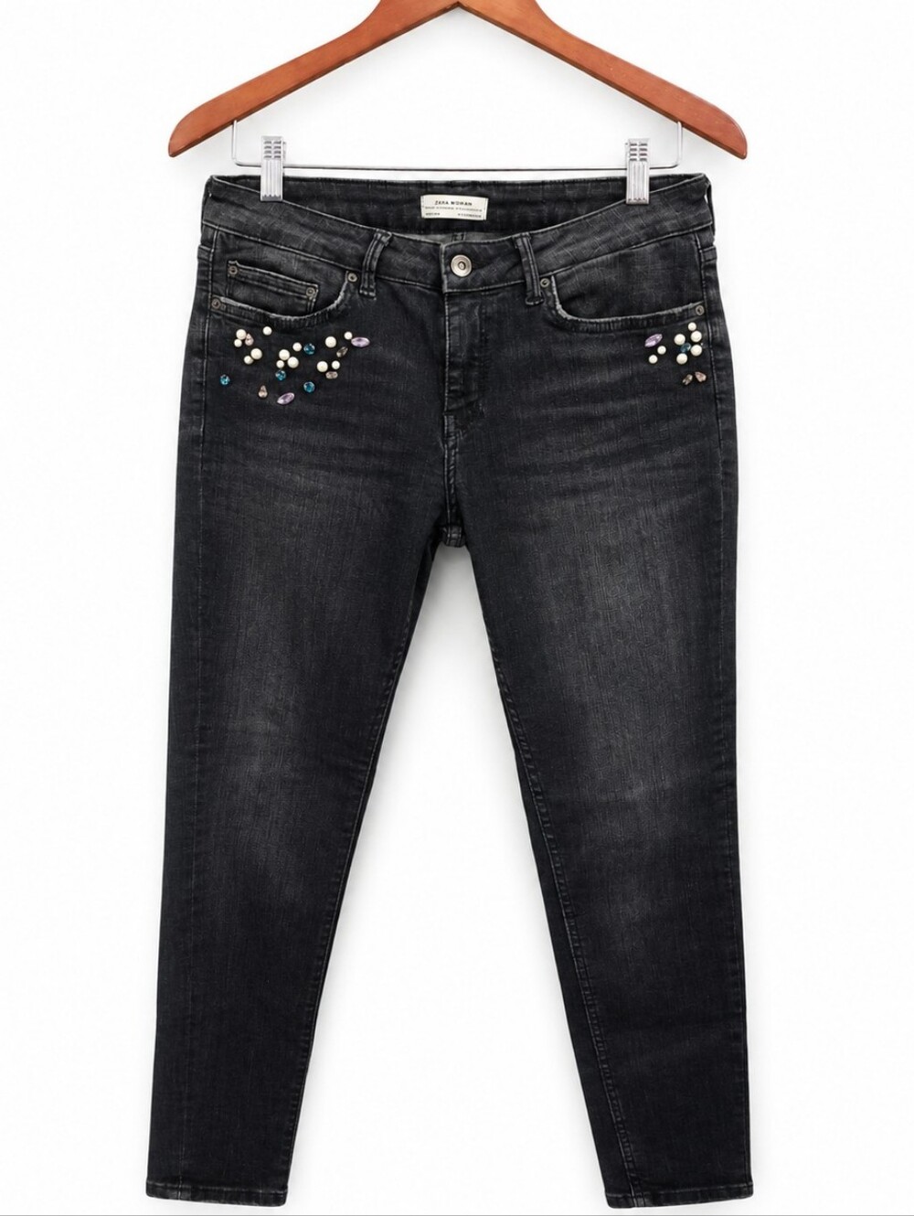 Zara Black Skinny Jeans with Jewel Accents